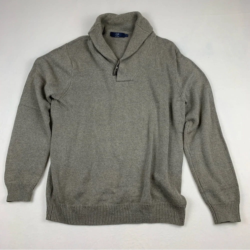 J. Crew Sweater Men's Large Taupe Toggle‎ Closure Long Sleeve Cotton Preppy